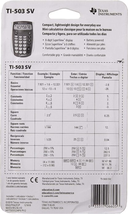 TI-503SV Calculadora De Escritorio 8DIGS TEXAS INSTRUMENTS - Image 4